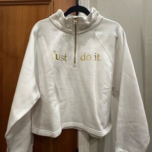 Nike White Half-Zip Pullover with Gold Text and zipper